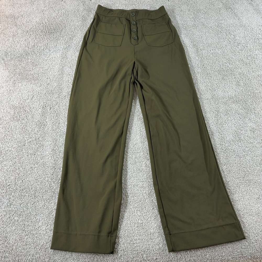 Halara Womens Green High Waisted Wide Leg Button Front Patch Pocket Pants Size M